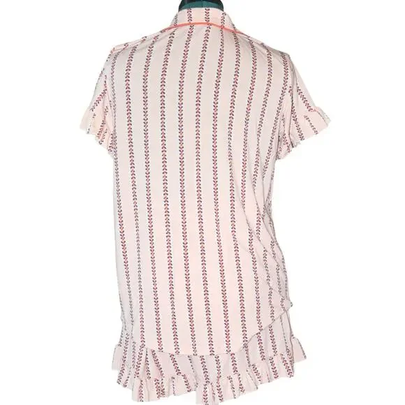 Matilda Jane Pajama Set Pink Striped Ruffle Short Sleeve Button size  S - Picture 3 of 5